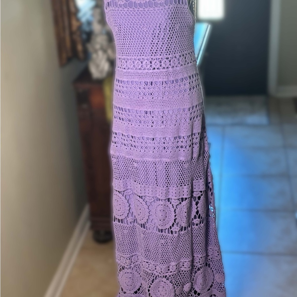 Boston Proper Purple Crochet Maxi Dress